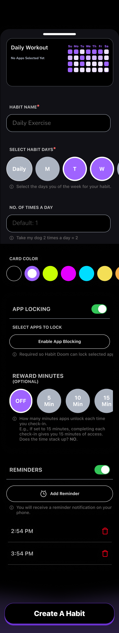 Habit creation screen